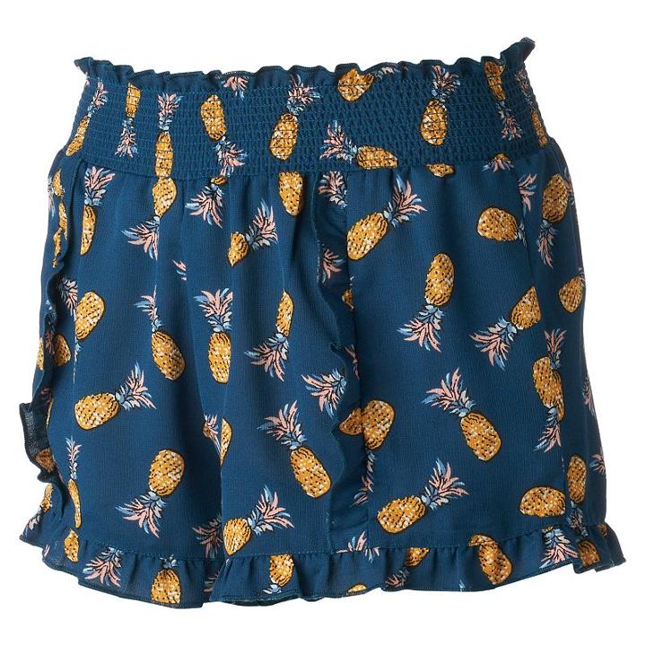 Juniors' About A Girl Print Ruffle-hem Shortie Shorts, Size: Large, Dark Green