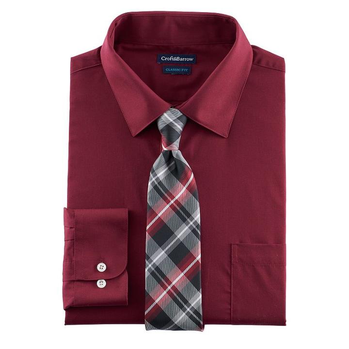 Men's Croft & Barrow&reg; Classic-fit Striped Dress Shirt And Patterned Tie, Size: Xl-34/35, Dark Red