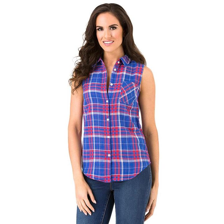 Women's Haggar Sleeveless Button-down Shirt, Size: Large, Med Blue