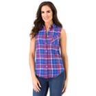 Women's Haggar Sleeveless Button-down Shirt, Size: Large, Med Blue