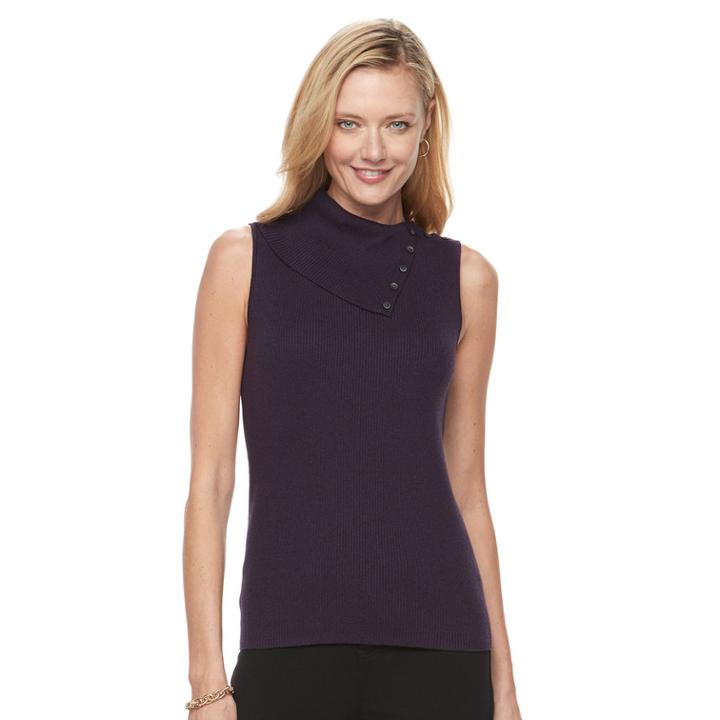 Women's Croft & Barrow&reg; Ribbed Sleeveless Turtleneck Top, Size: Large, Drk Purple