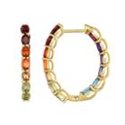 Sterling Silver Gemstone Inside-out Oval Hoop Earrings, Women's, Multicolor
