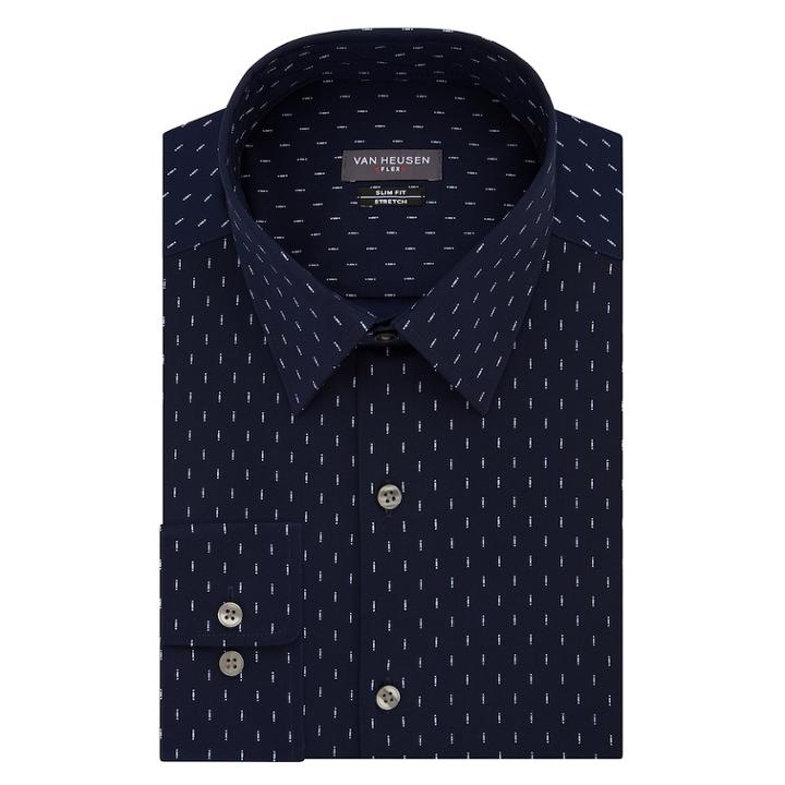 Men's Van Heusen Slim-fit Flex Collar Stretch Dress Shirt, Size: 15.5-32/33, Dark Blue
