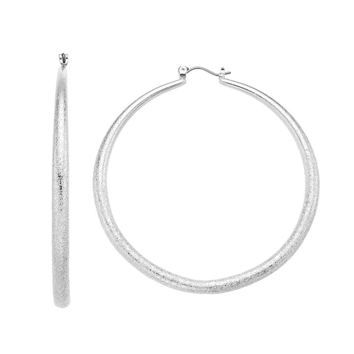 Textured Nickel Free Tapered Hoop Earrings, Women's, Silver
