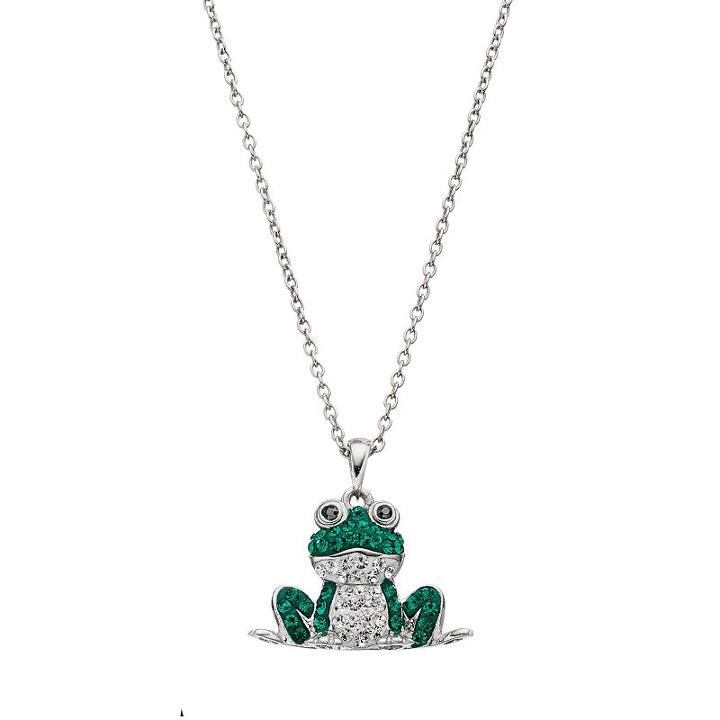 Silver Tone Crystal Frog Pendant Necklace, Women's, Green