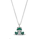 Silver Tone Crystal Frog Pendant Necklace, Women's, Green