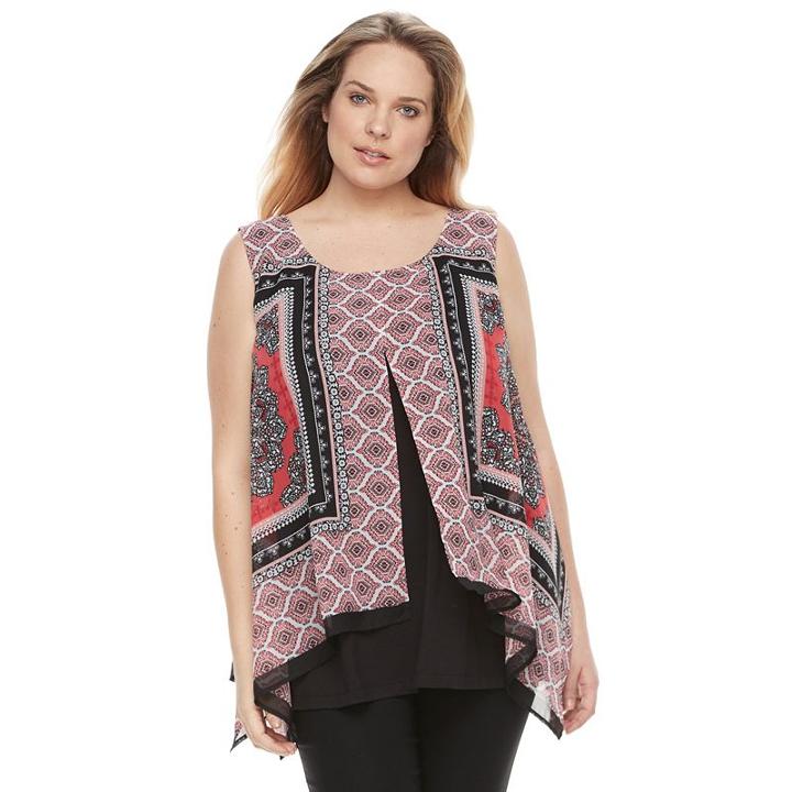 Plus Size Ab Studio Scroll Chiffon Popover Tank, Women's, Size: 1xl, Ovrfl Oth