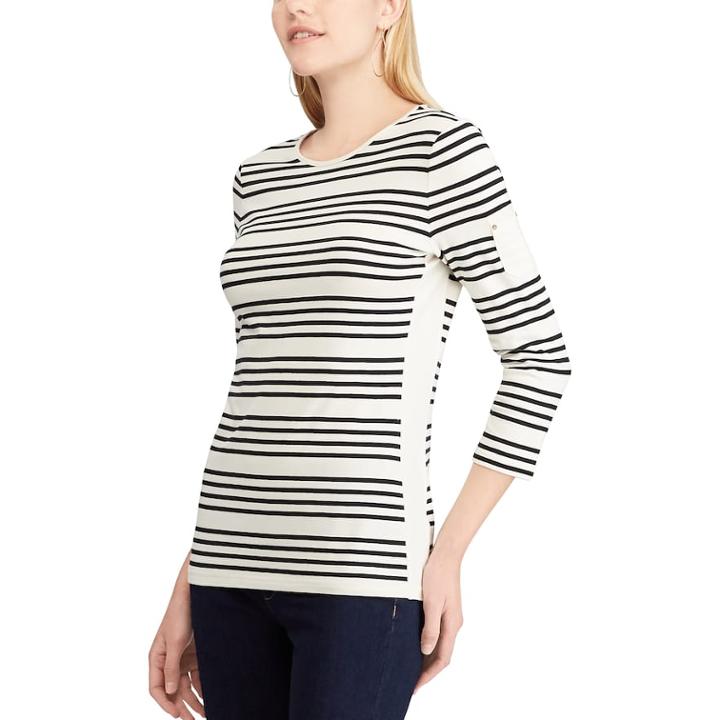 Women's Chaps Striped Pocket Top, Size: Large, Natural