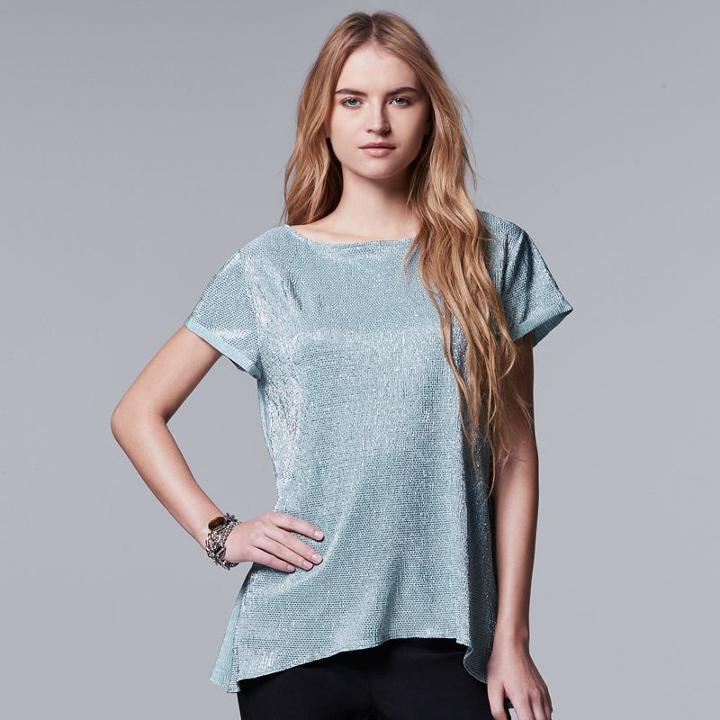 Petite Simply Vera Vera Wang Foil Texture Tee, Women's, Size: S Petite, Grey