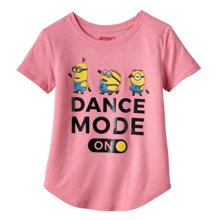 Girls 7-16 Despicable Me Minions Dance Mode On Graphic Tee, Size: Large, Pink