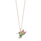 14k Rose Gold Plated Crystal Hummingbird Pendant Necklace, Women's, Green