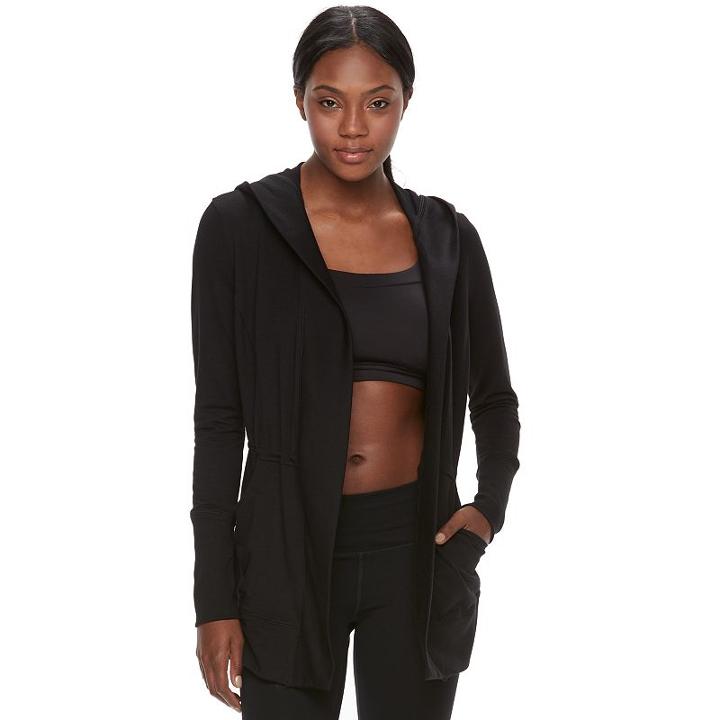 Women's Tek Gear&reg; Cinched-waist Hooded Wrap Top, Size: Xl, Black