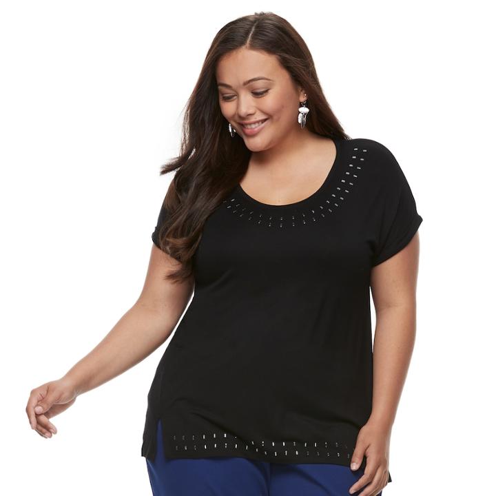 Plus Size Apt. 9&reg; Embellished Scoopneck Tee, Women's, Size: 2xl, Oxford