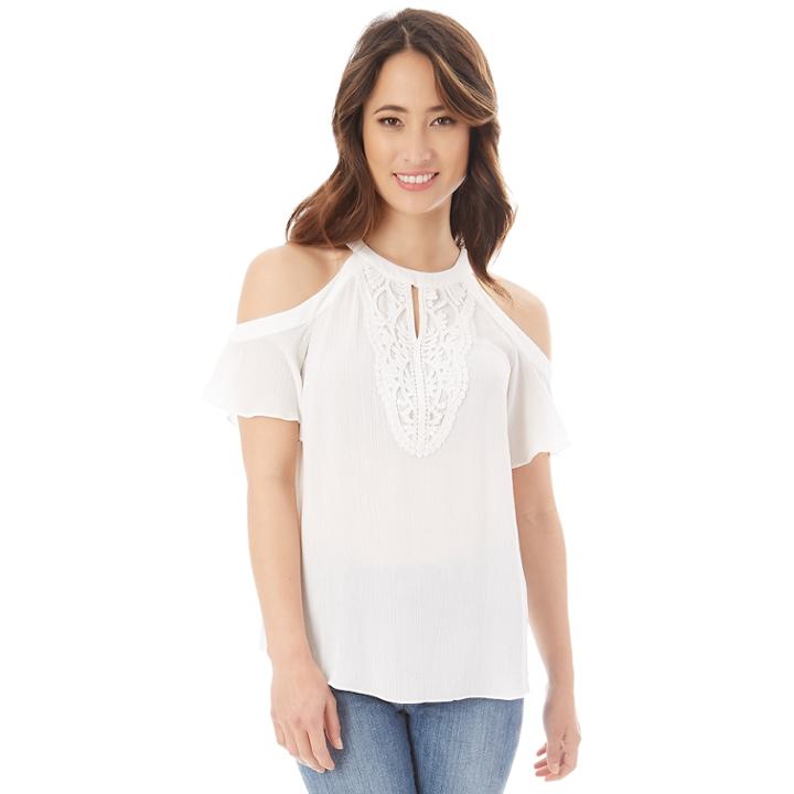 Juniors' Iz Byer High Neck Cold-shoulder Top, Teens, Size: Large, White