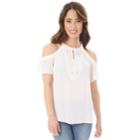 Juniors' Iz Byer High Neck Cold-shoulder Top, Teens, Size: Large, White