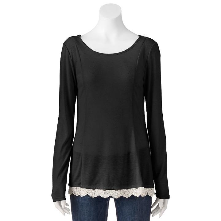 Juniors' Rewind Crochet Trim Tunic Top, Girl's, Size: Xs, Black