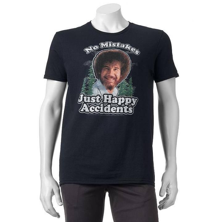 Men's Bob Ross No Mistakes, Just Happy Accidents Tee, Size: Small, Black