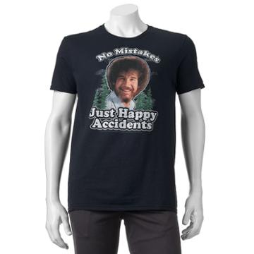 Men's Bob Ross No Mistakes, Just Happy Accidents Tee, Size: Small, Black