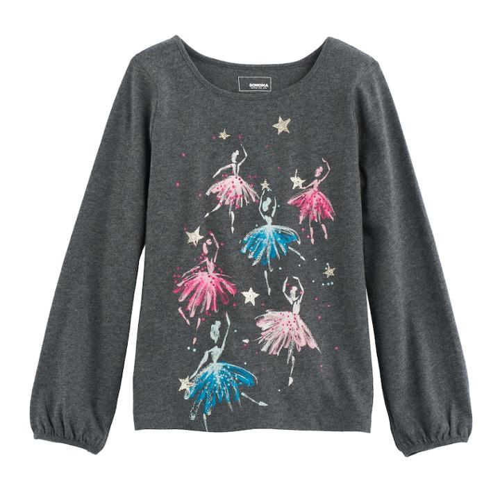Girls 4-12 Sonoma Goods For Life&trade; Cinched Long-sleeve Embellished Tee, Size: 6x, Dark Grey