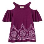Girls 7-16 Rewind Cold Shoulder Printed Embroidery Border Top, Girl's, Size: Small, Purple Oth