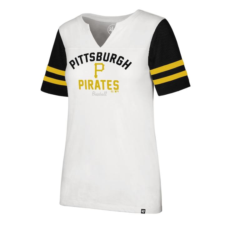 Women's '47 Brand Pittsburgh Pirates Takeover Sleeve Stripe Tee, Size: Medium, White