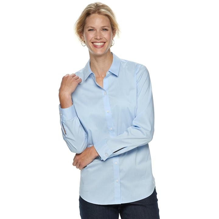 Women's Croft & Barrow&reg; Easy Care Shirt, Size: Medium, Light Blue