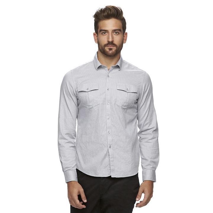Men's Marc Anthony Slim-fit Textured Stretch Button-down Shirt, Size: Medium, Med Grey