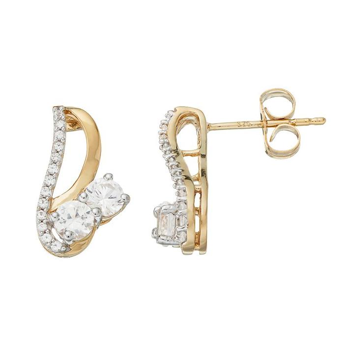 14k Gold Over Silver Lab-created White Sapphire 2-stone Drop Earrings, Women's