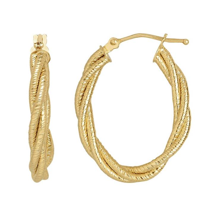 14k Gold Woven Oval Hoop Earrings, Women's