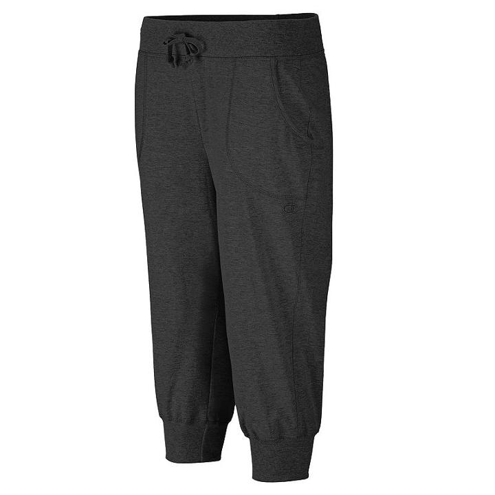 Women's Champion Jersey Banded Yoga Capris, Size: Medium, Black