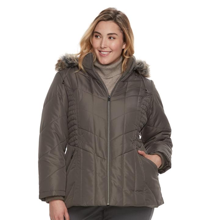 Plus Size D.e.t.a.i.l.s Hooded Quilted Jacket, Women's, Size: 1xl, Med Grey
