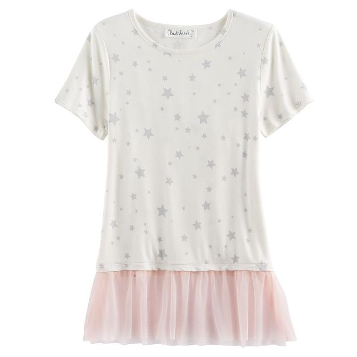 Girls 7-16 & Plus Size Cloud Chaser Tulle Hem Patterned Tee, Size: Xxl Plus, White Oth