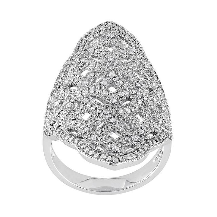 1/4 Carat T.w. Diamond Sterling Silver Filigree Ring, Women's, Size: 5, White