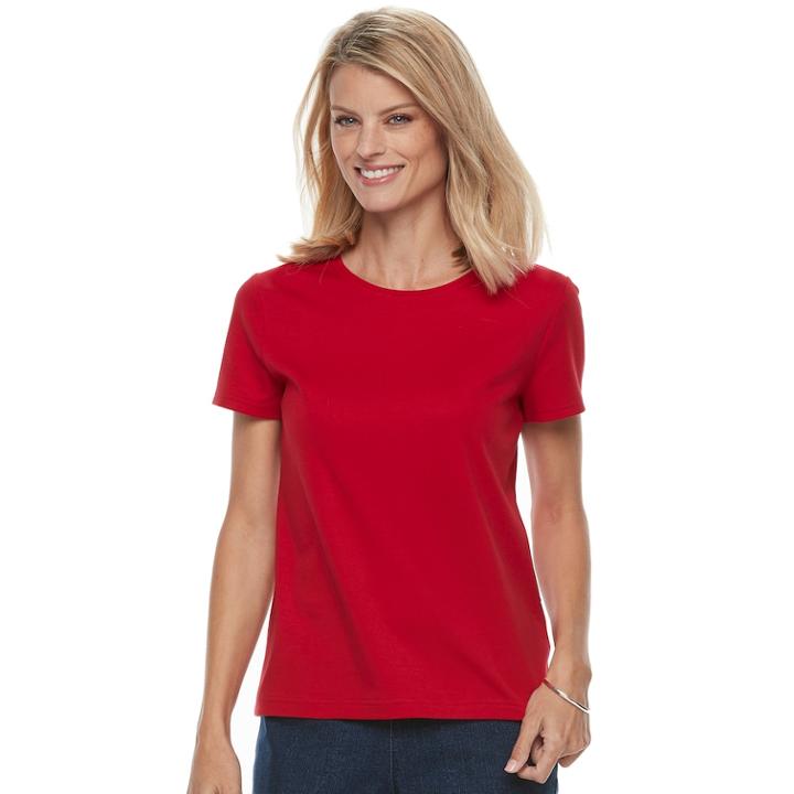 Petite Croft & Barrow&reg; Essential Crewneck Tee, Women's, Size: L Petite, Med Red