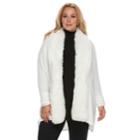 Plus Size Jennifer Lopez Faux-fur Trim Cardigan, Women's, Size: 3xl, White