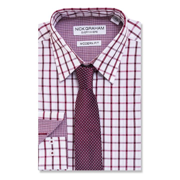 Men's Nick Graham Everywhere Modern-fit Dress Shirt And Tie Boxed Set, Size: M-32/33, Light Red