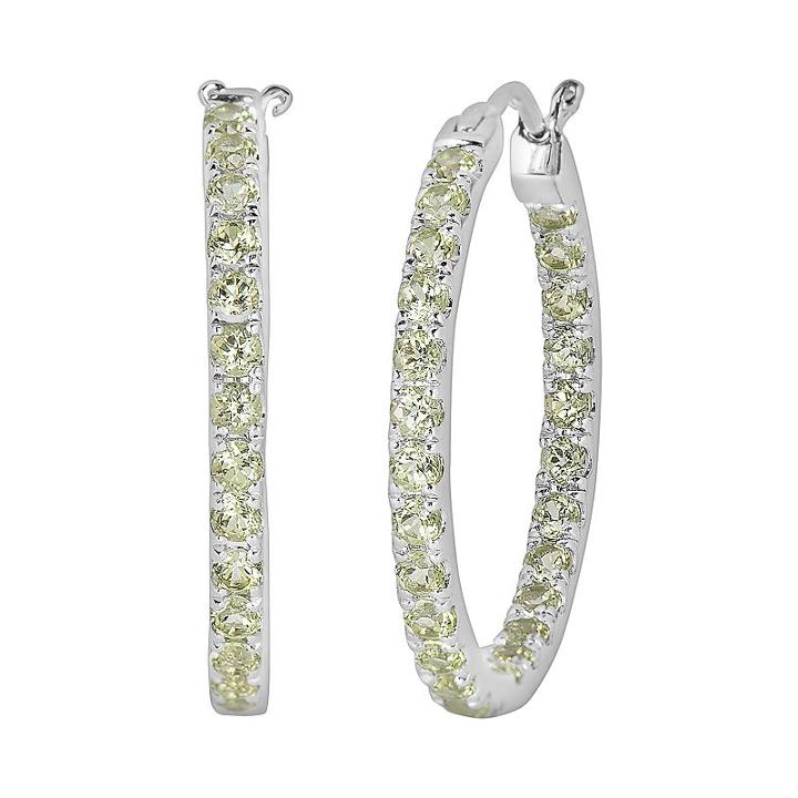 Oro Leoni Sterling Silver Peridot Inside-out Hoop Earrings - Made With Genuine Swarovski Gemstones, Women's, Yellow