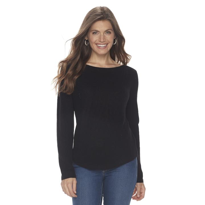 Petite Croft & Barrow&reg; Transfer Stitch Sweater, Women's, Size: M Petite, Black