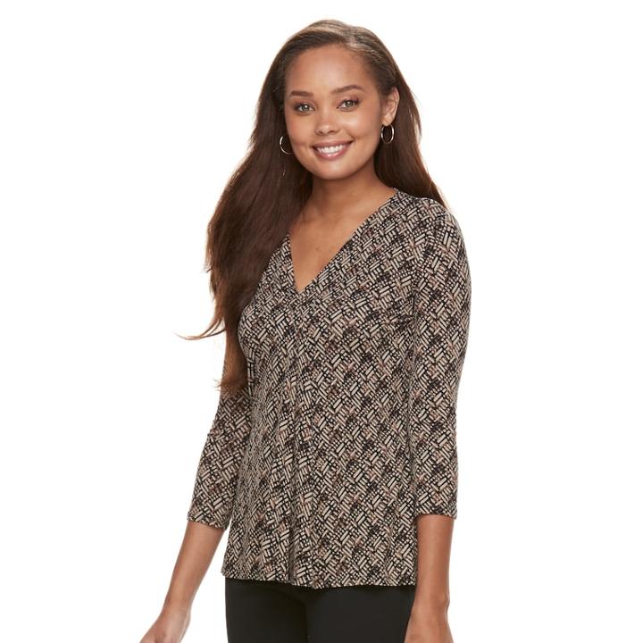 Petite Dana Buchman&reg; Release Pleat Tee, Women's, Size: M Petite, Beig/green (beig/khaki)
