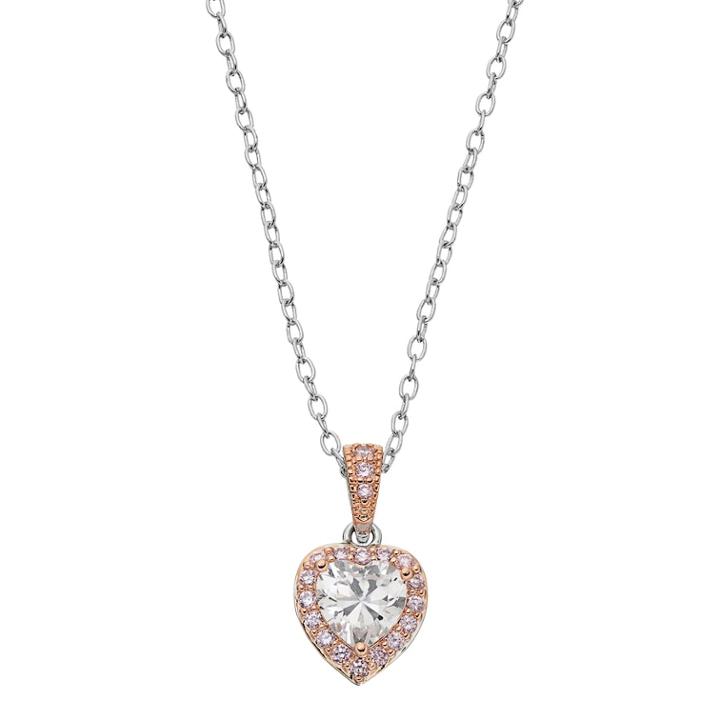 Lily & Lace Pink & White Cubic Zirconia Two Tone Heart Pendant Necklace, Women's, Size: 18