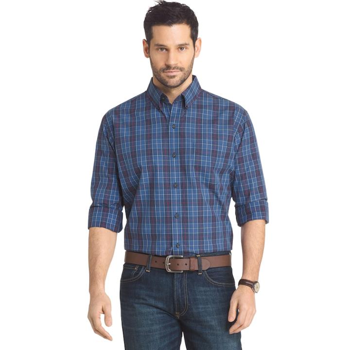 Big & Tall Arrow Regular-fit Plaid Button-down Shirt, Men's, Size: L Tall, Blue (navy)