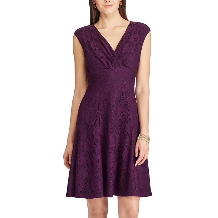 Women's Chaps Lace Fit & Flare Dress, Size: 8, Purple