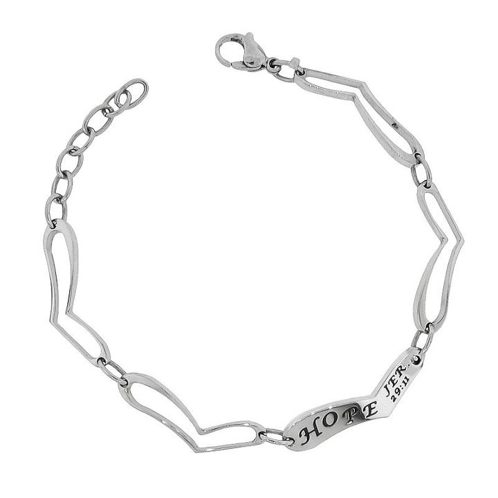 Stainless Steel Hope Heart Link Bracelet, Women's, Size: 8, Grey