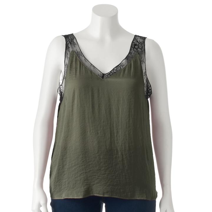 Plus Size Jennifer Lopez Lace-trim Satin Camisole, Women's, Size: 1xl, Dark Green