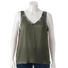 Plus Size Jennifer Lopez Lace-trim Satin Camisole, Women's, Size: 1xl, Dark Green