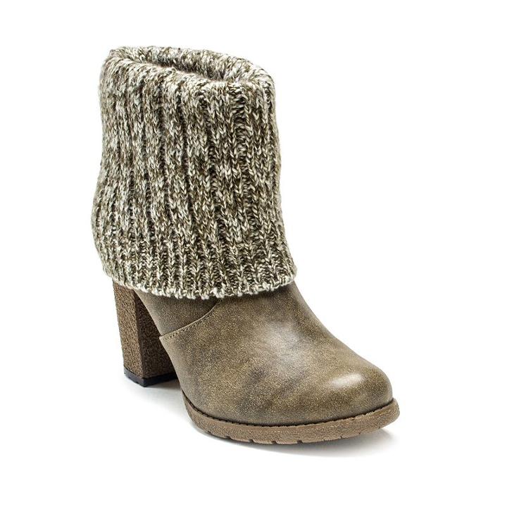 Muk Luks Chris Women's Sweater Cuff Ankle Boots, Girl's, Size: 10, Beig/green (beig/khaki)