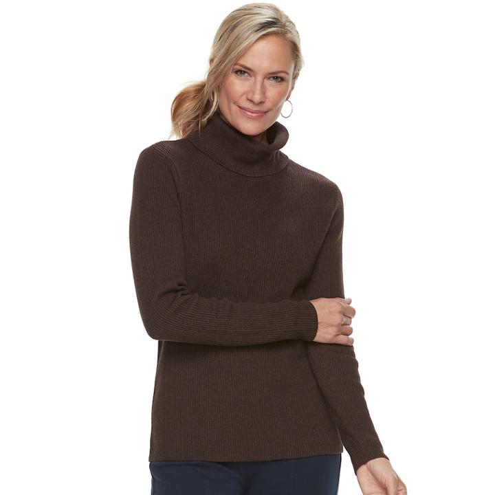 Women's Croft & Barrow&reg; Ribbed Turtleneck Sweater, Size: Small, Dark Brown