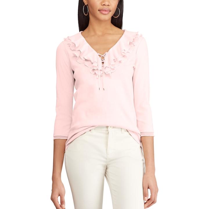 Women's Chaps Ruffled V-neck Top, Size: Xs, Pink