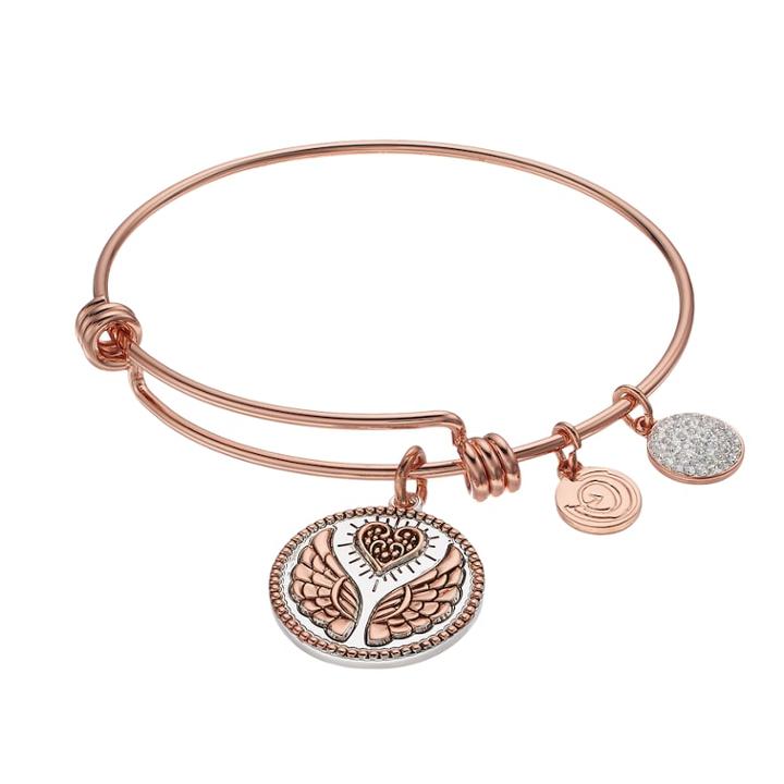 Love This Life Crystal Friends Angel Wings Charm Bangle Bracelet, Women's, Silver