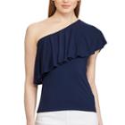 Women's Chaps Ruffled One-shoulder Top, Size: Small, Blue (navy)